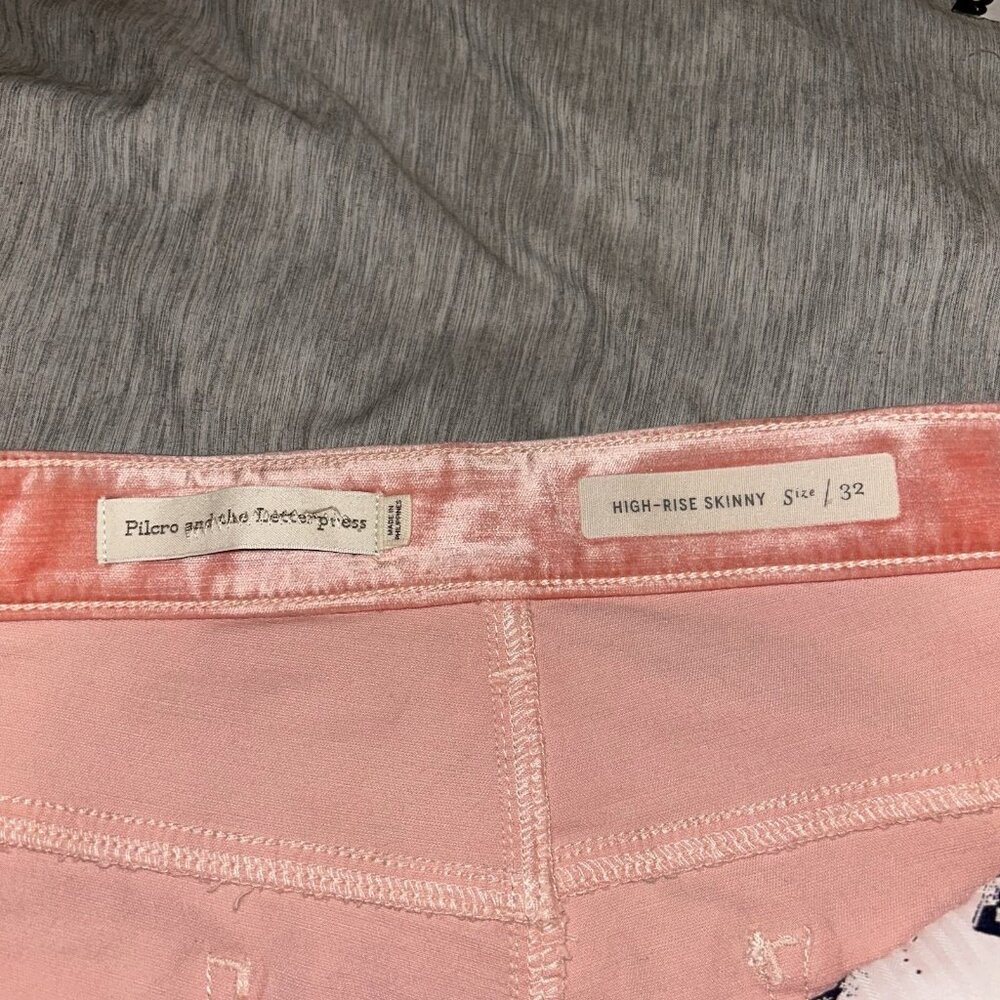 Pilcro And The Letterpress Crushed Pink Velvet High Rise Skinny Jeans Womens 32 - Picture 7 of 9